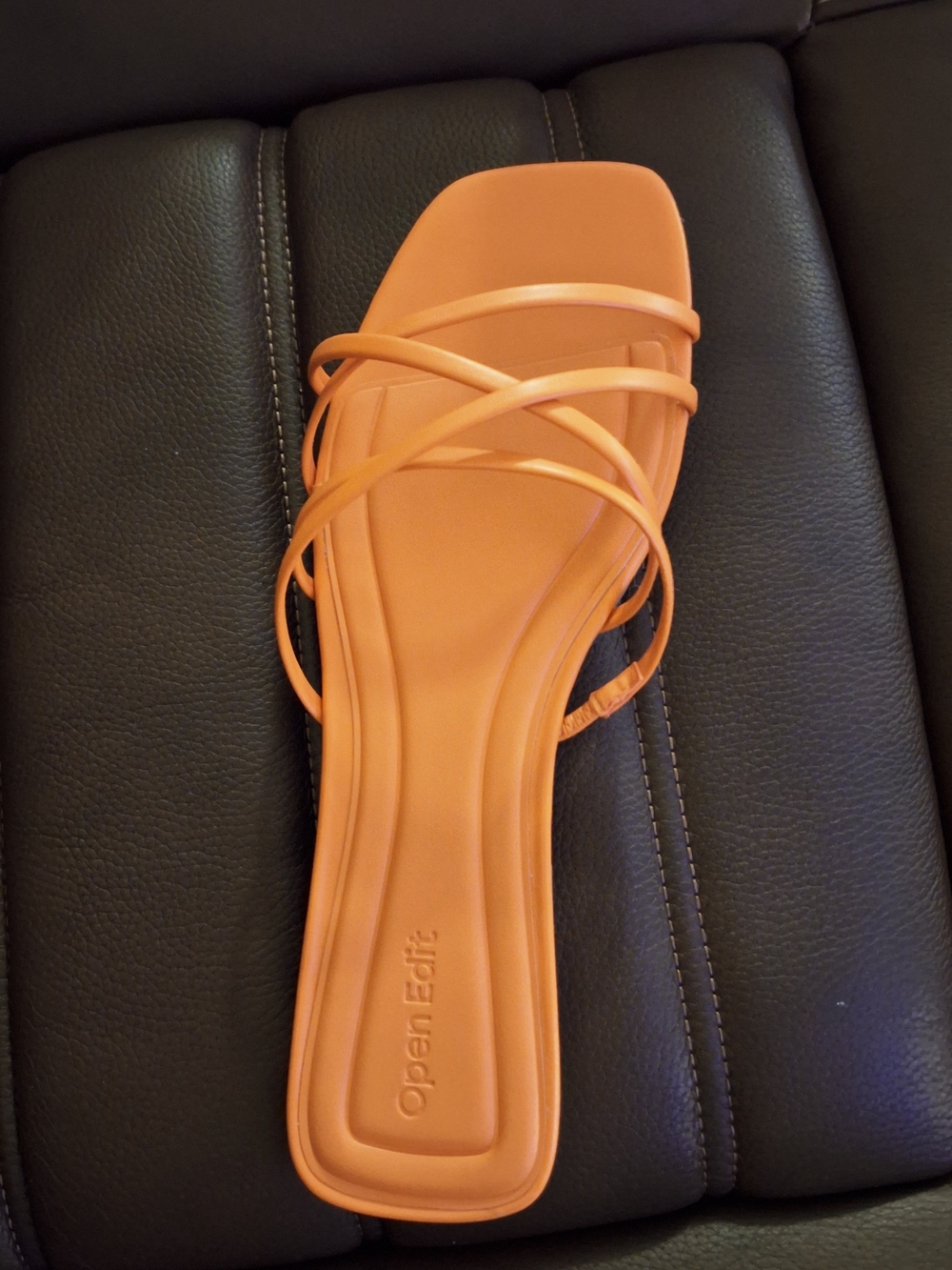 Open Edit Strappy Square-Toe Slide Sandal in Orange